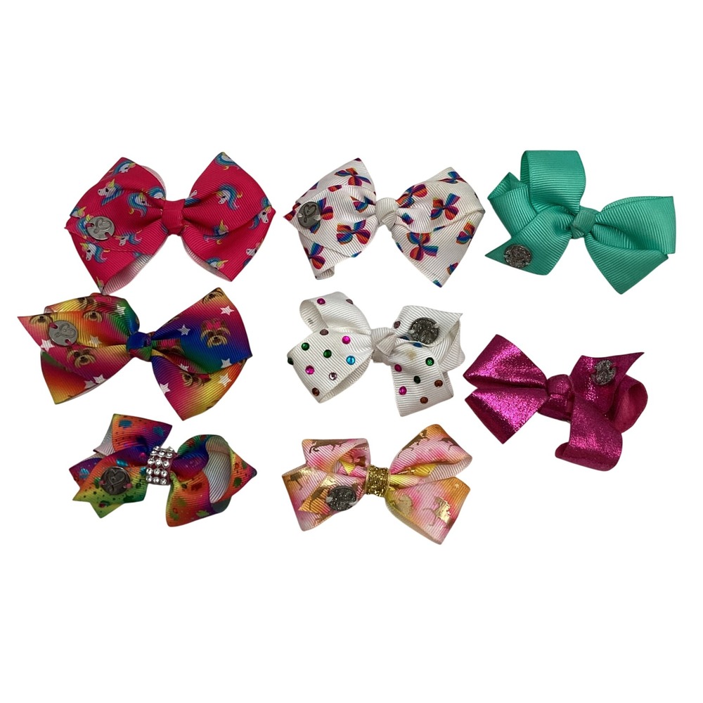 JoJo Siwa Hair Bows Lot of 8 Rainbow Unicorn Rhinestone Metallic Alligator Clips